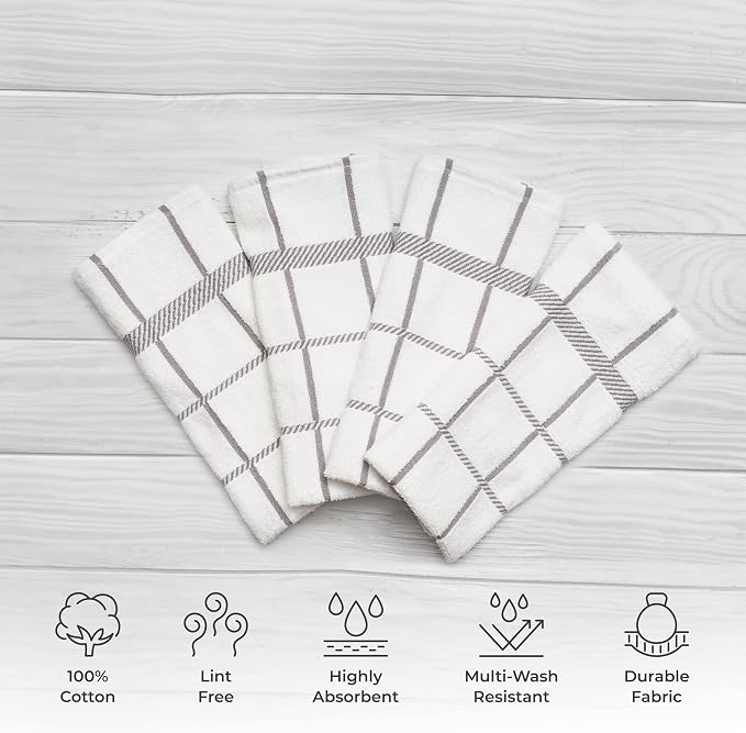 100% Cotton Terry Dish Towels, 4 Pack Checks, 16 x26 Inches, Super Soft and - Image 2