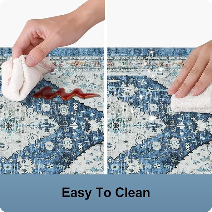 Collive Cushioned Anti-Fatigue Mats, Boho Non-Slip Waterproof Kitchen Floor Mat, Comfortable Standing Carpet for Sink, Laundry, Office, Work, 17.3''x30'' Dark Blue