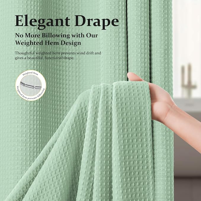 Dynamene Extra Long Waffle Shower Curtain 256 GSM Fabric 72"x84" Mint Green - Image 4