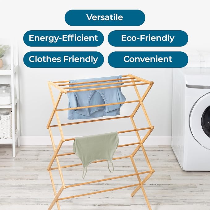 Honey-Can-Do Collapsible Bamboo Drying Rack – Sturdy & Foldable Laundry Drying - Image 4