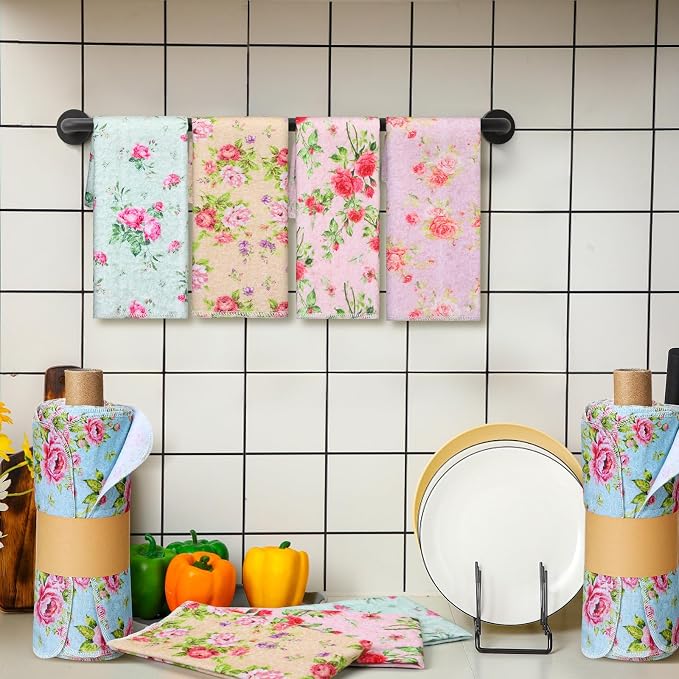 Reusable Kitchen Cloths Cotton Towel, 36 Pack, Countryside Flowers - Image 4