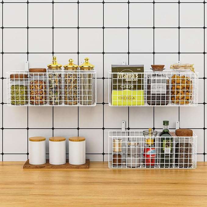 Joben Oligey 3 Set Hanging Wall Wire Baskets, Farmhouse Food Storage Kitchen - Image 6