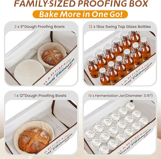 Extra Large Folding Dough Proofing Box with 3-Sided Heating, Temp Control (50-130℉), 24-Hour Timer, Beep Alert, Storage Bag – Ideal for Sourdough, Pizza, Yogurt & Seed Starting