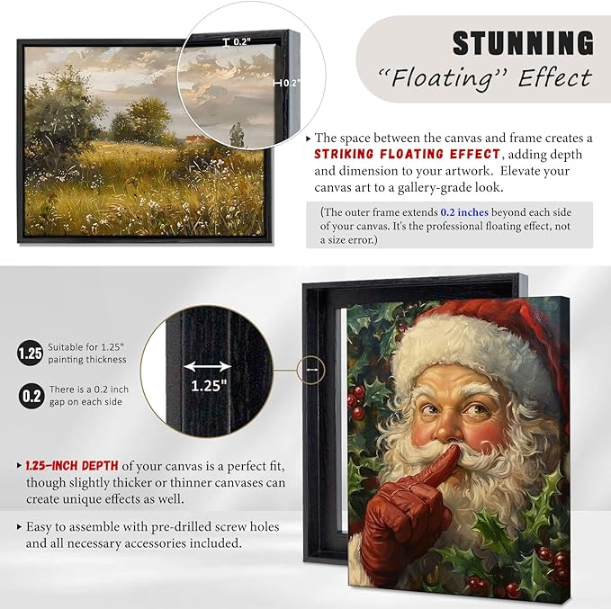 DIY Canvas Floater Frames - 1.25" Deep Floating Frame for Canvas Prints (Black 16x16 inches)