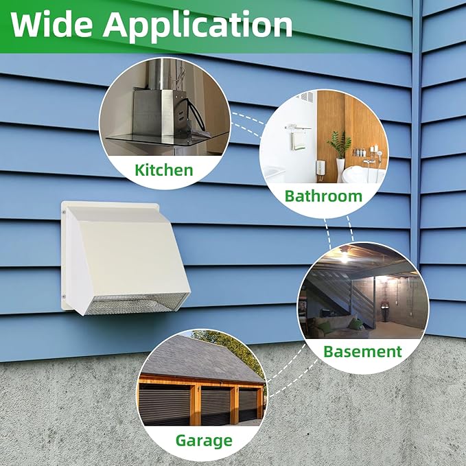 4 Inch Dryer Vent Cover Outside Hooded Wall Vent with Screen and Damper, Exhaust Vent Wall Mount Exterior Wall Vents Cover Cap for Dryer Ventilation&Outdoor Air Exhaust,Galvanized Steel,White