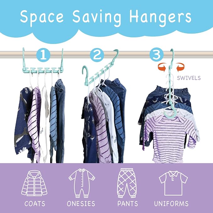 Max Space Saving Hangers, 360° Hooks, Pastel Blue | Assembled cascading hangers - Image 2
