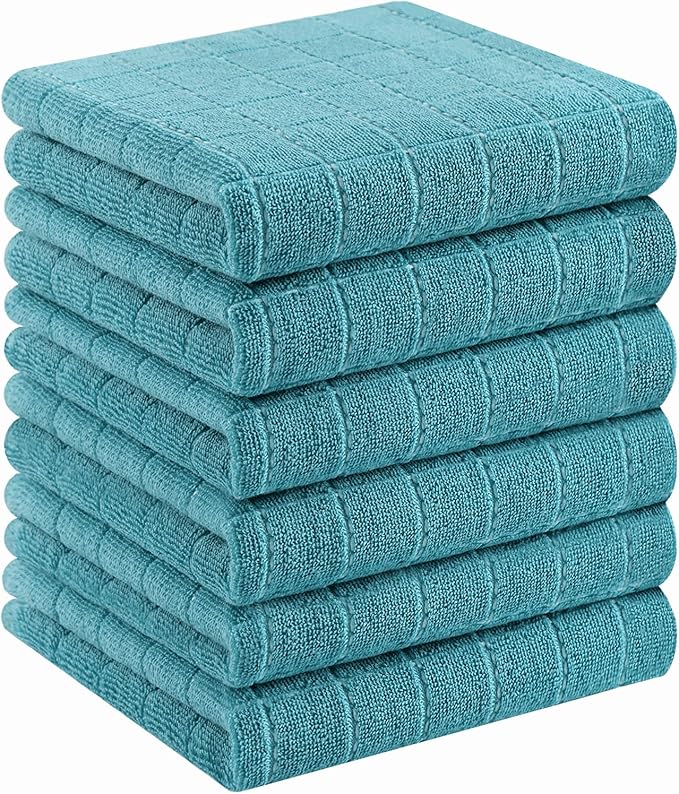Homaxy 100% Cotton Terry Kitchen Towels, 6 Pack, Lake Blue by Homaxy