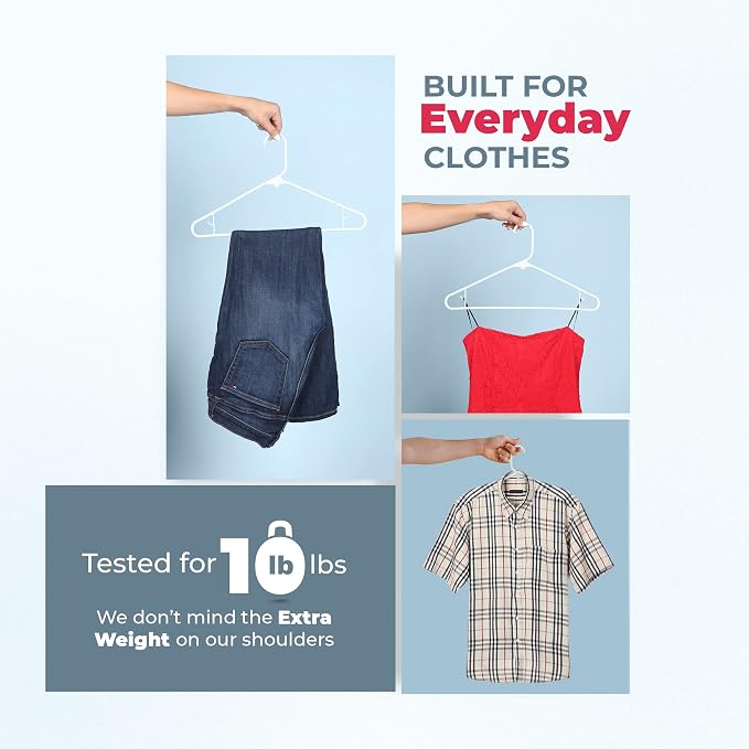 Plastic Hangers 100 Pack – Made in the USA – 6lb Capacity Standard Clothes - Image 4