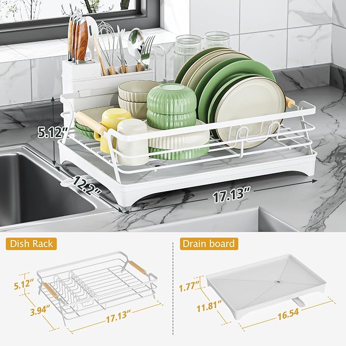 Epicano Dish Drying Rack for Kitchen Counter, Large Capacity, Wooden Handle - Image 5