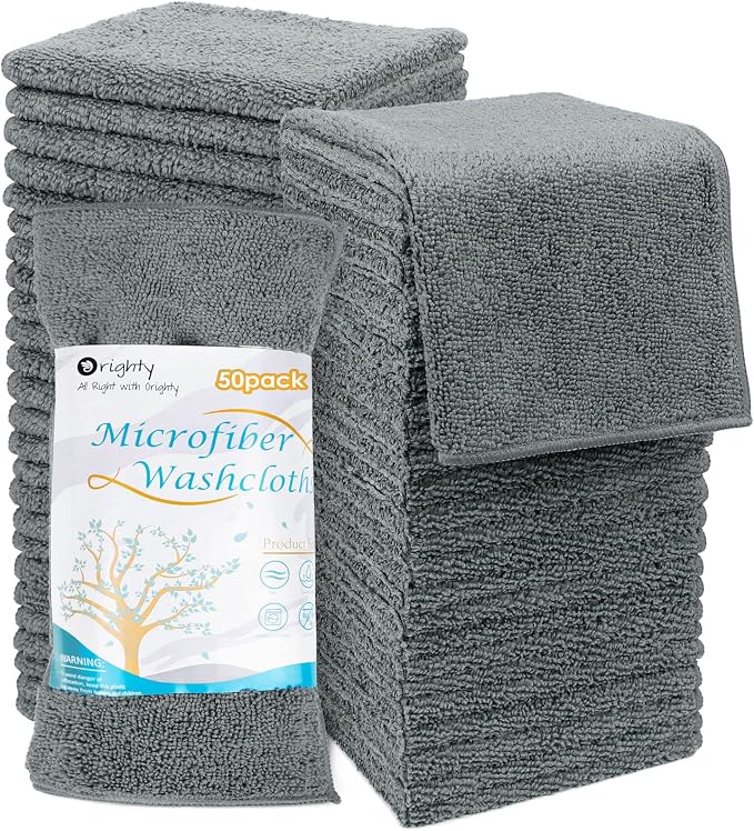 Orighty Washcloths Bulk, 50 Pack Microfiber Face Towels, 12x12 Inch Grey by AllRightinOrighty