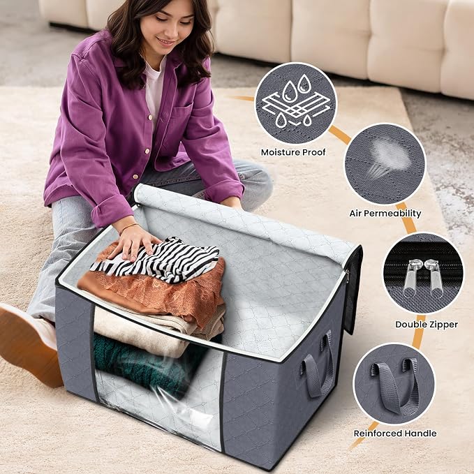 90L Clothes Storage, Foldable Thick Fabric Blanket Storage Bags | Foldable - Image 4