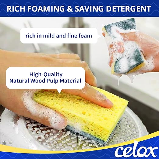 CELOX Sponges Kitchen Sponges for Dishes and Cleaning, 2-Sided Scrub Sponges - Image 6