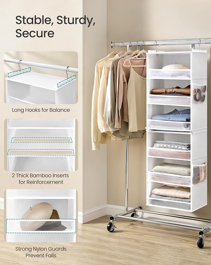 SONGMICS Widended Hanging Closet Organizer and Storage, Separable | Foldable - Image 5