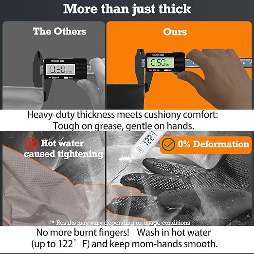 Heavy-Duty Thick Black Rubber Cleaning Gloves, 3 Pairs, L | Reusable & - Image 4