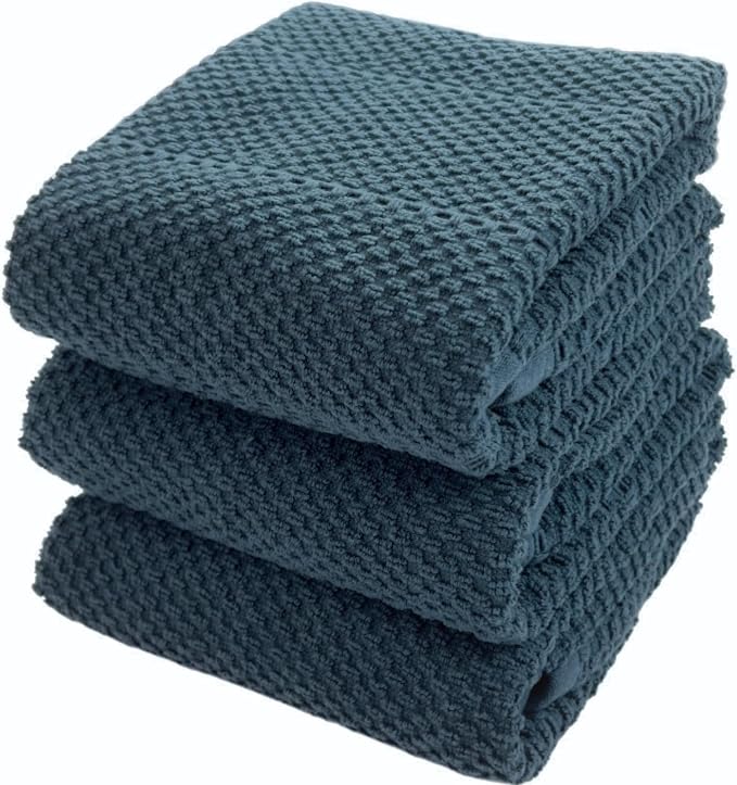 Teal Dark Blue Kitchen Hand Dish Towels, 100% Cotton by SerafinaHome
