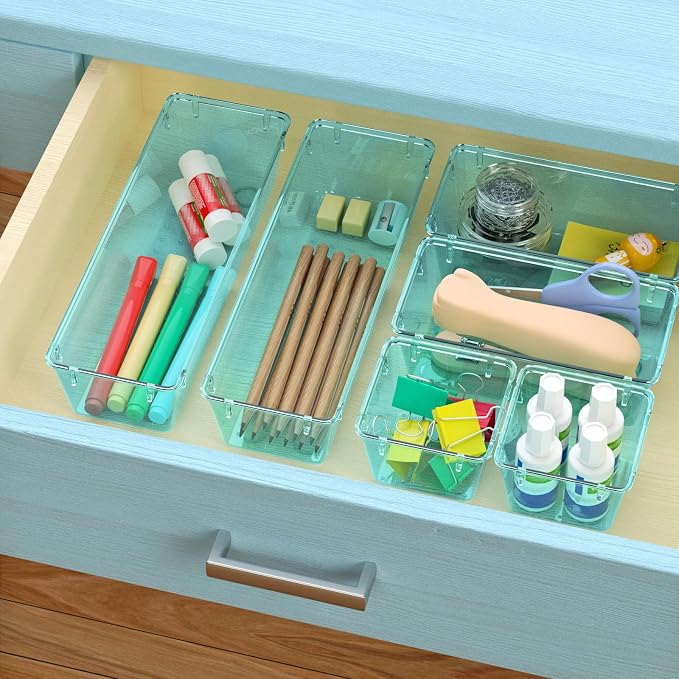 6 Pack Clear Drawer Organizer Set, Drawer Storage Trays, Storage Bins | Acrylic - Image 6
