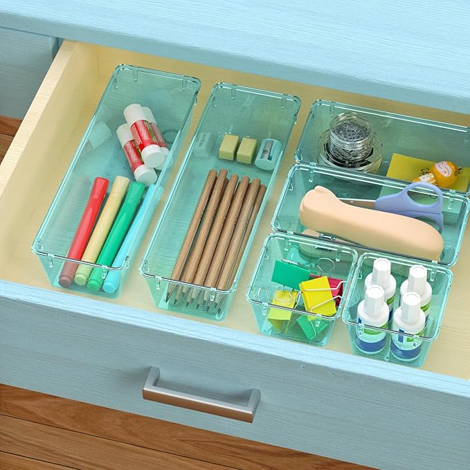 12 Pack Clear Drawer Organizer Set, Drawer Storage Trays, Storage Bins | - Image 6
