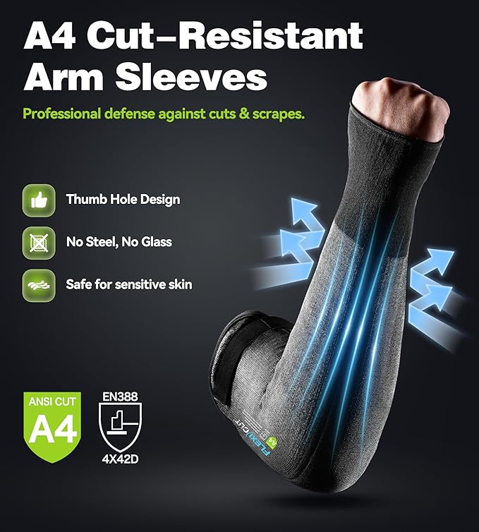 JDL A4 Cut Resistant Farmers Sleeves with Thumb Hole-Glass Fiber & Steel Free, Skin-Friendly Arm Protectors for Gardening, Welding, Kitchen, Biting, Pet Grooming, Black