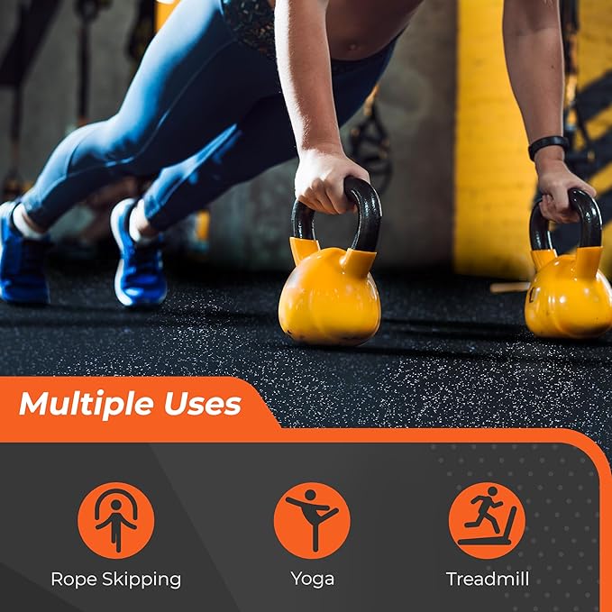 SUPERJARE 0.4'' Thick 24 Pcs 96 Sq Ft Rubber Top Exercise Equipment Mats, High Density EVA Foam Mats with Rubber Top, Interlocking Gym Flooring for Home Gym, Protective Workout Mat, Black/Blue