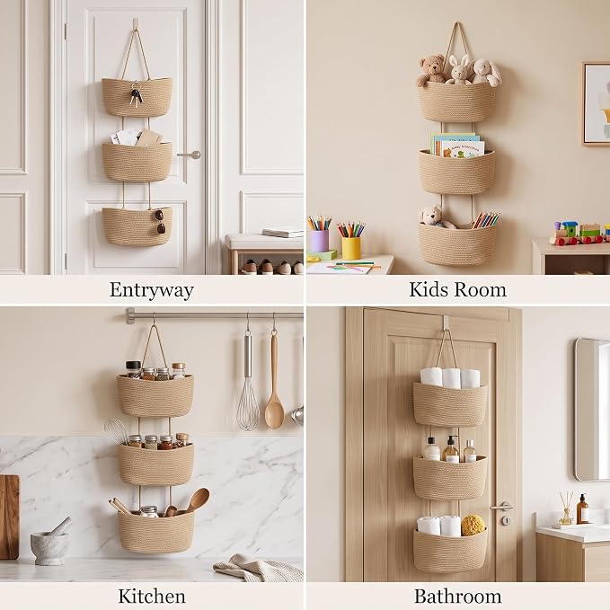 Hanging Basket, Over Door Organizer, 3 -Tier Wall Basket - Image 5