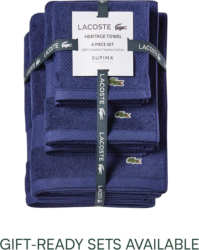 Lacoste Heritage 100% Supima Cotton Hand Towel 16" x 30", Premium Super Soft - Image 3