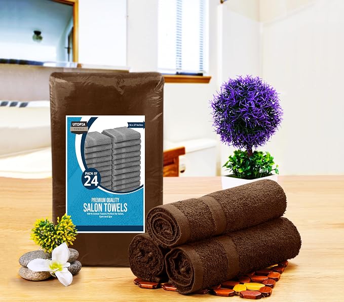 Utopia Towels Salon Towels, 16x27 in, 100% Cotton, Dark Brown | Highly - Image 2
