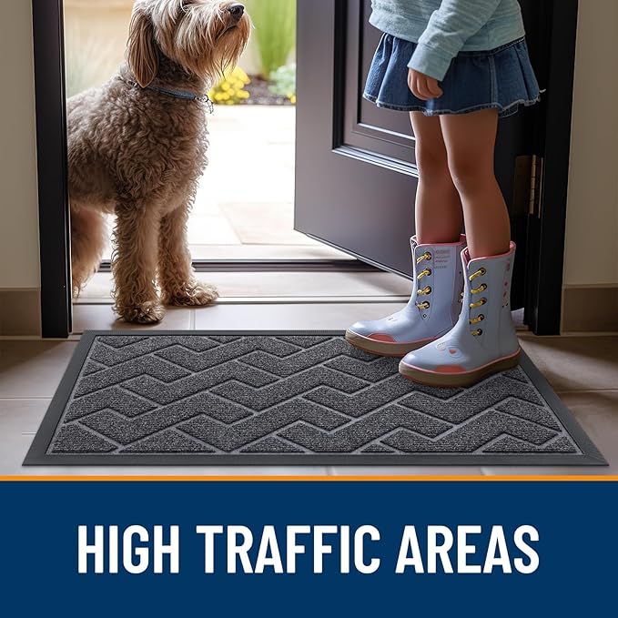 OLANLY Front Door Mat Indoor Outdoor Entrance, Waterproof All-Season, All-Weather Doormat, Sturdy Natural Rubber, Low Profile, Easy Clean Patio Porch Entryway Mat, Herringbone Brick (Grey, 71x47)