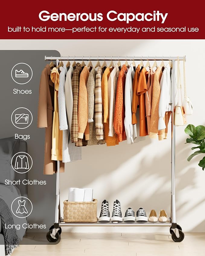 Sakugi Heavy Duty Stainless Steel Rolling Clothes Rack - Image 5