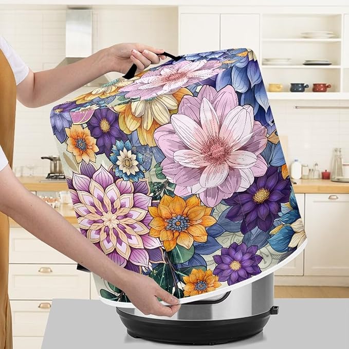 Air Fryer Cover Dust Cover, Washable Small Appliance Covers for 8 Quart Air Fryer & Pressure Cooker Kitchen Appliance Accessories with Pockets, Bright Blossom