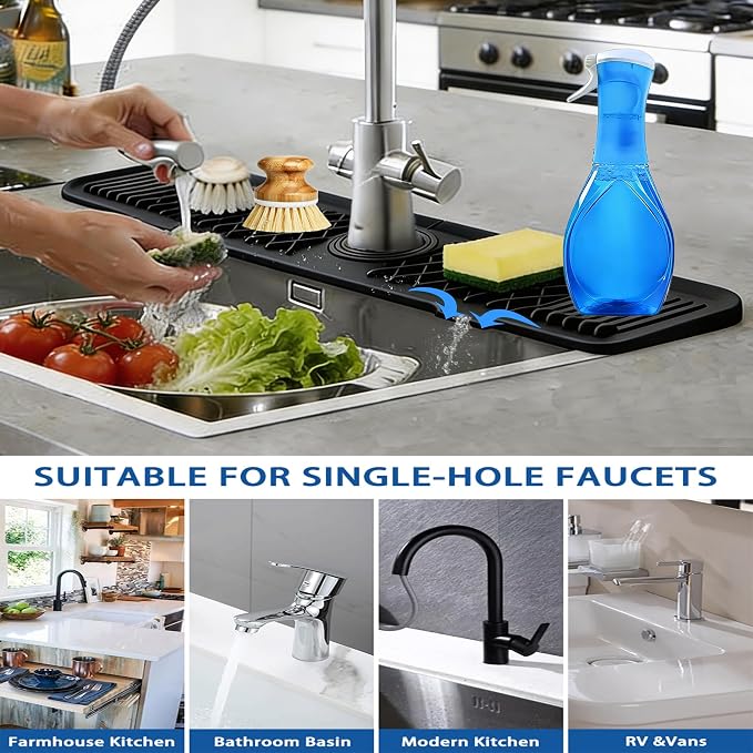 24 Inch Silicone Faucet Mat for Kitchen Sink, 7° Slope Fast Self-Draining Sink - Image 2