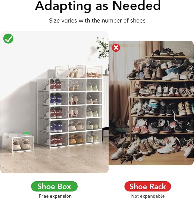 Foluck X-Large Shoe Storage Box, 15 Pack Clear Plastic Stackable Shoe Organizer - Image 5