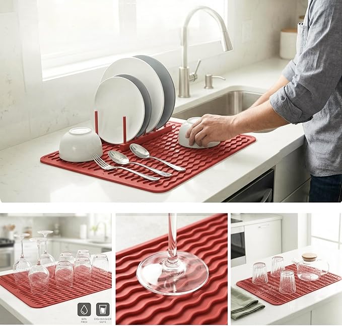 MicoYang Silicone Dish Drying Mat — Quick-Dry Ridges Counter & Sink Pad - Image 4
