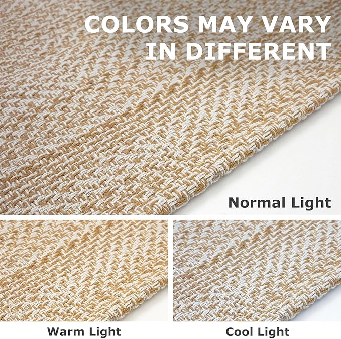 IOHOUZE Washable Runner Rug 3x10 Non Slip Rubber Backed Long Hallway Runner Entryway Runner Indoor, Kitchen Rugs Woven Cotton Floor Carpet for Hall Entrance, Warm Beige/Orange/Apricot