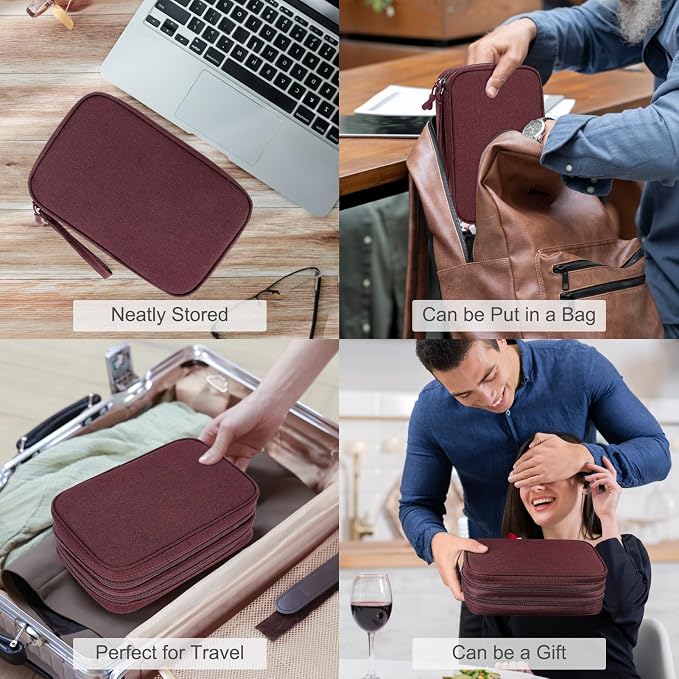 FYY Electronic Organizer, Travel Tech Pouch Bag, Wine Red | Wrist Strap - Image 7