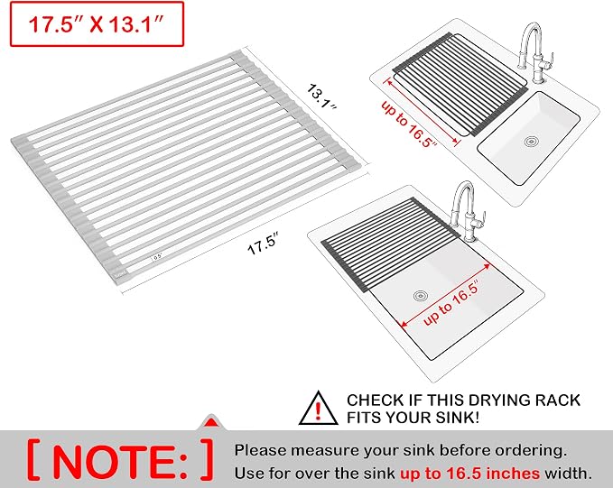 Surpahs 17.5 x 13.1 Inch Roll-Up Dish Drying Rack, Fits Across Sink Openings up - Image 2