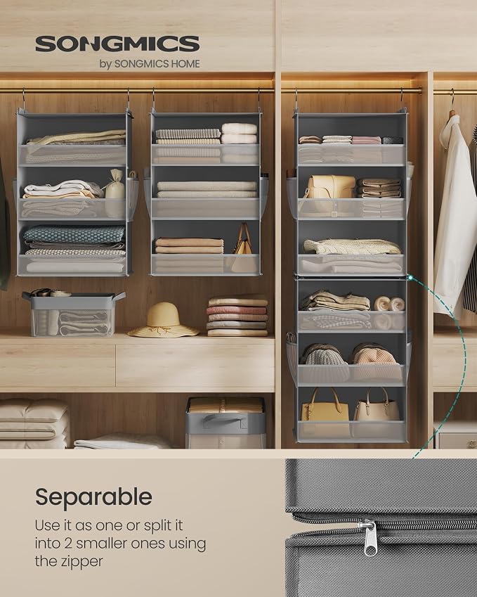 SONGMICS Widended Hanging Closet Organizer and Storage, Separable | Foldable - Image 3