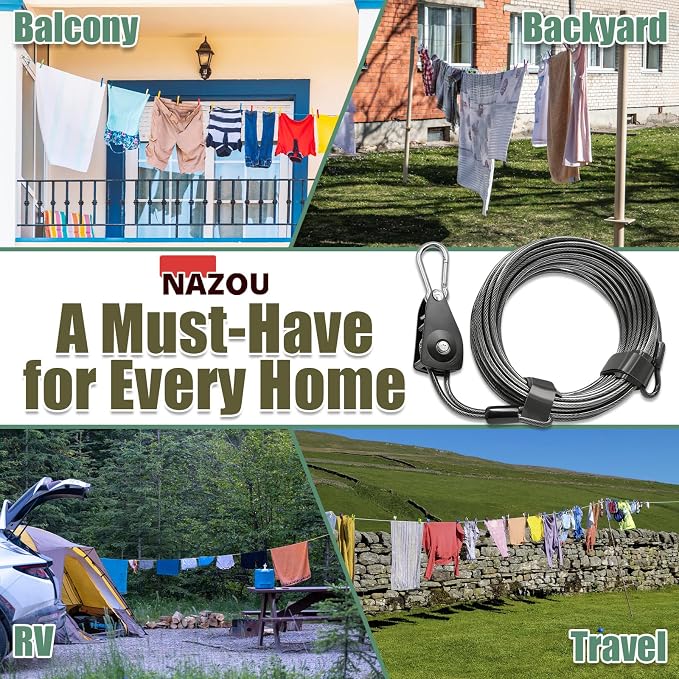 NAZOU Outdoor Retractable Clothesline, 3/16" Coated Steel Wire Rope - Image 8