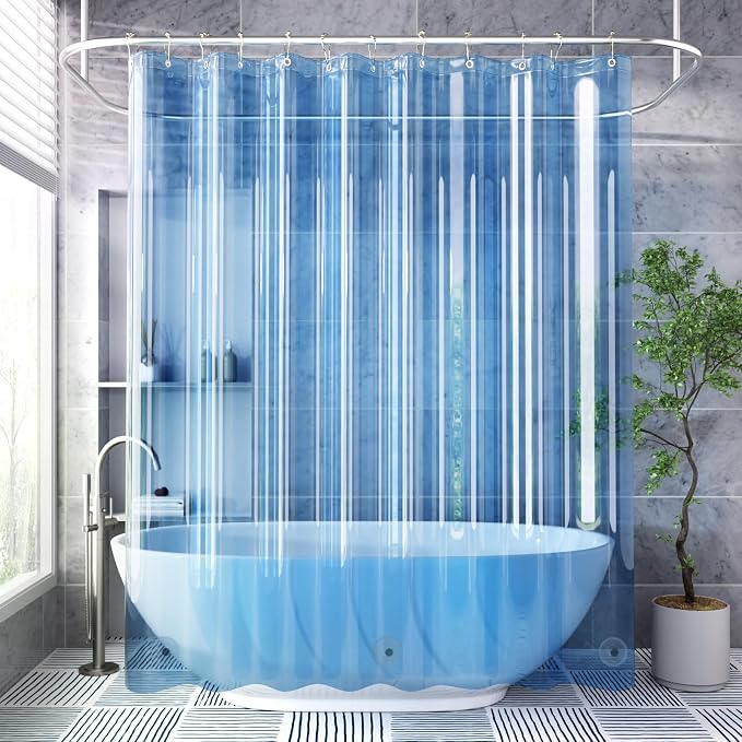 AmazerBath Shower Curtain Liner, 72x72 Transparent Blue Shower Liner, - Image 9