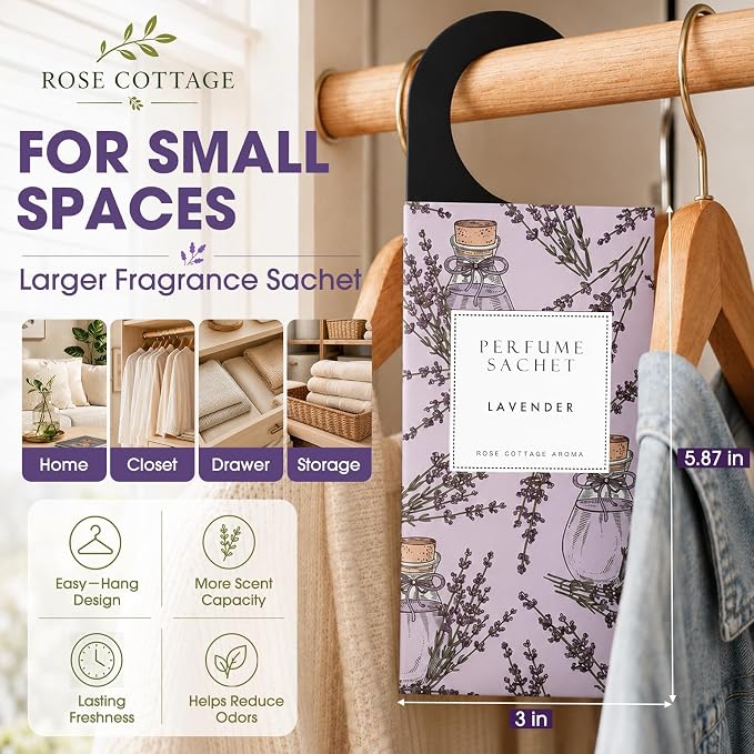 Large 12 Packs Lavender Hanging Scented Sachets Long-Lasting Closet Deodorizer - Image 2