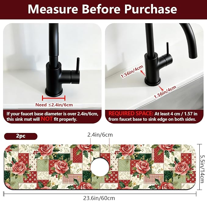 2 Pcs Kitchen Sink Splash Guard Faucet Mat Patchwork Flowers Faucet Mat - Image 2