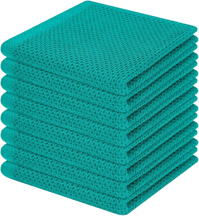 Homaxy 100% Cotton Waffle Weave Kitchen Dish Cloths 8-Pack, Teal | 12 x 12 by Homaxy