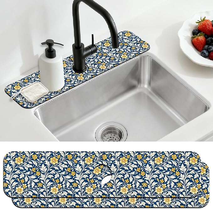 2Pcs Vintage Leaves Kitchen Sink Splash Guard Faucet Mat Scrolling Vines by CONCHLERY%E6%97%97%E8%88%B0%E5%BA%97