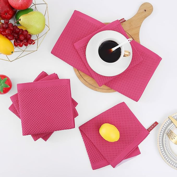 Homaxy 100% Cotton Waffle Weave Kitchen Dish Cloths 6-Pack, Hot Pink | 12 x 12 - Image 7