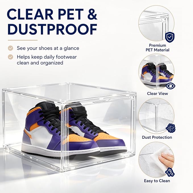 1 Pack Drop Front Shoe Boxes Acrylic Box Sneaker Case, Size 12 - Image 5
