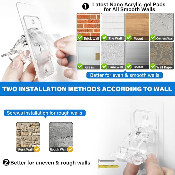 24-Pack No Drill Needed Curtain Rod Holders Brackets, Self Adhesive Rod Holder - Image 5
