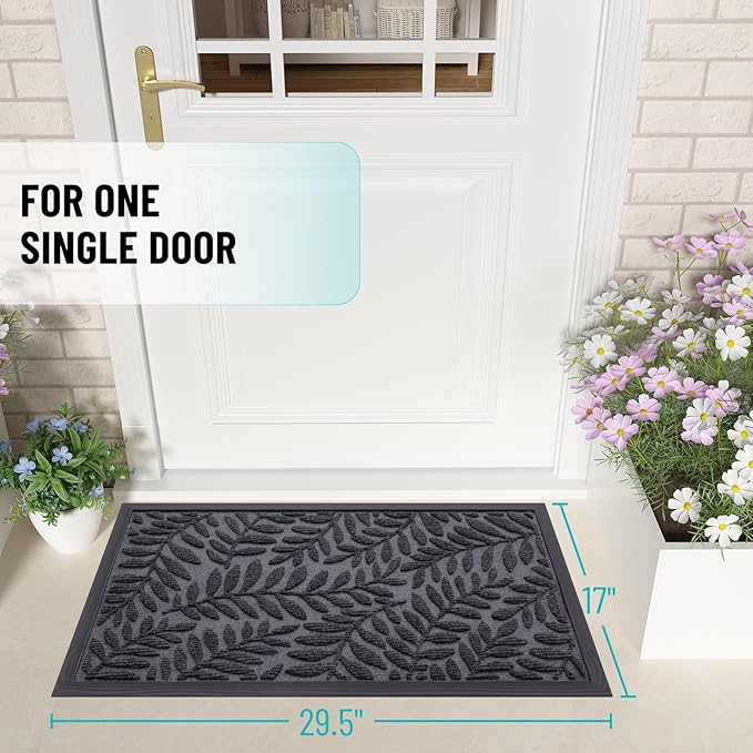 OLANLY Door Mat Indoor Outdoor Entrance, 36x24, Waterproof All-Weather All-Season Doormat, Sturdy Natural Rubber, Stain and Fade Resistant, Low Profile, Easy Clean Patio Entryway Mat, Medium Grey
