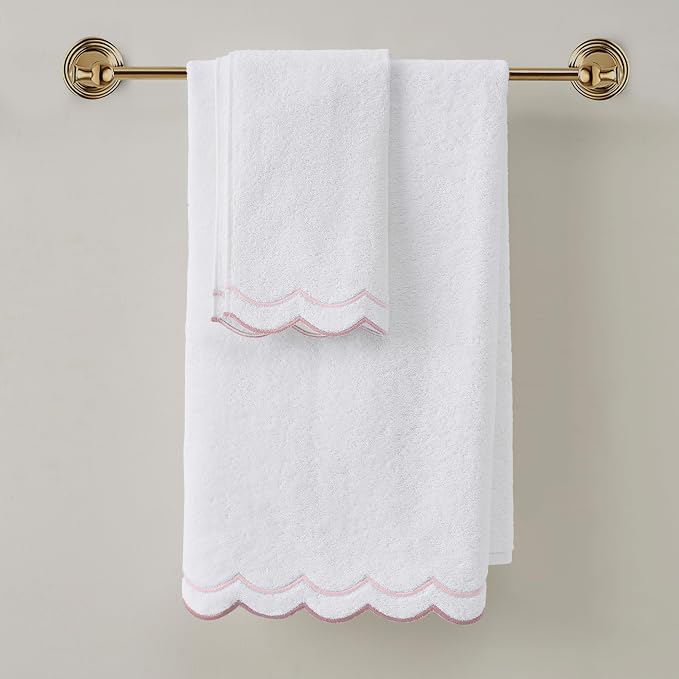 Peri Home 2 Piece Cotton Bath Towel Set, Embroidered, Blush Scallop - Image 7