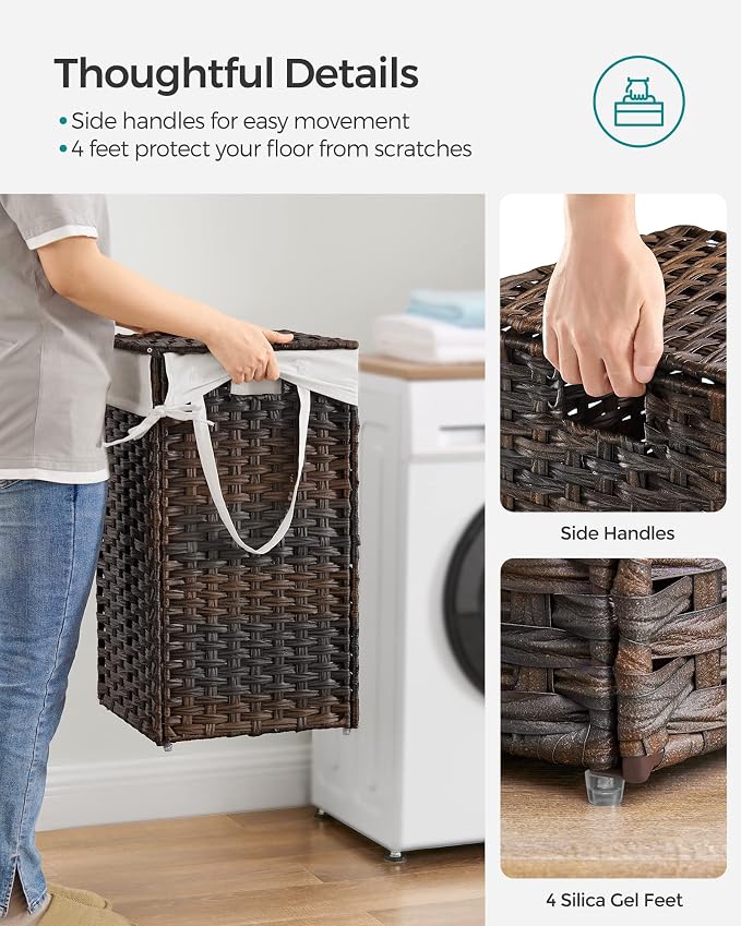 SONGMICS Laundry Hamper with Lid, 17.2 Gallon Synthetic Rattan Clothes Laundry - Image 4