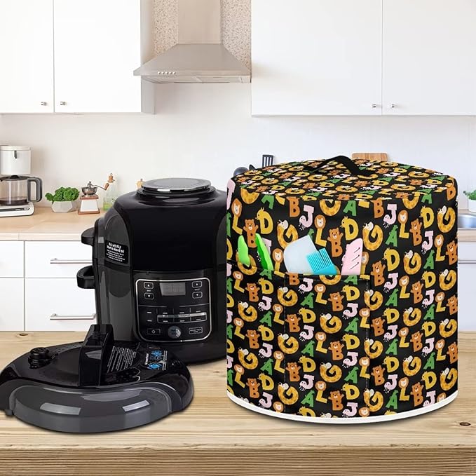 Flashideas Kawaii Numbers Pressure Cooker Cover with Storage Pocket Compatible with 8 10 Quart Instant Pot, Durable Rice Cooker Air Fryer Accessories, Waterproof Kitchen Appliances Dust Cover