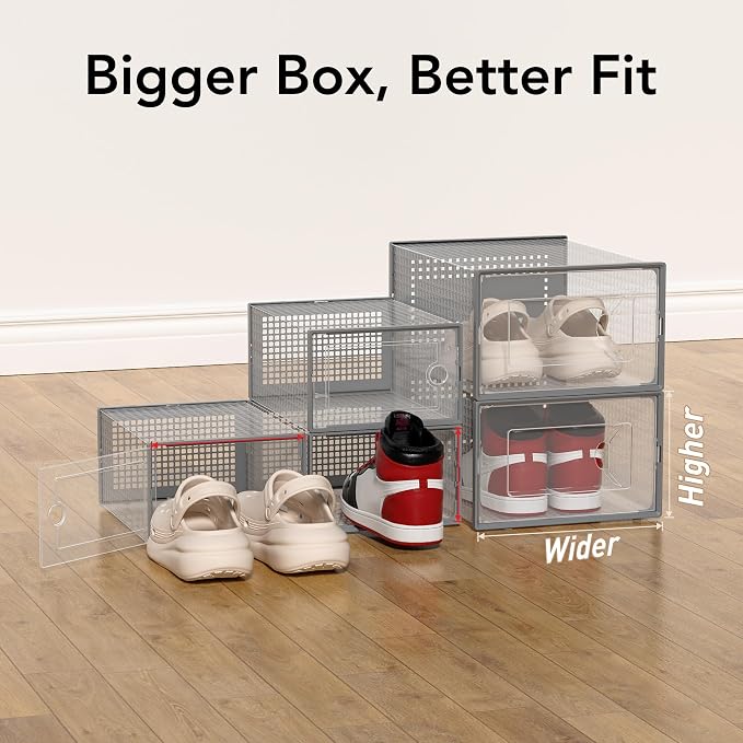 Foluck X-Large Shoe Storage Box, 15 Pack Clear Plastic Stackable Shoe Organizer - Image 3